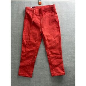 T&Y Fashion Cropped Jeans Womens Small Red Denim Cotton Tapered Leg Drawstring